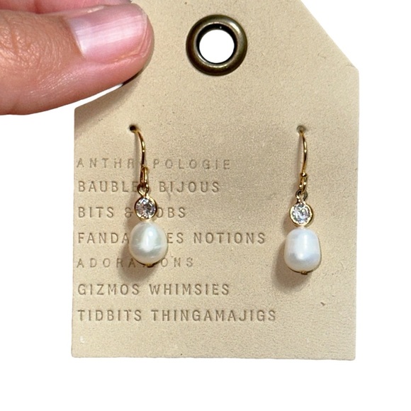 Anthropologie Gold Ear Nugget Sparkle Pearl Drop Earrings - Picture 3 of 5